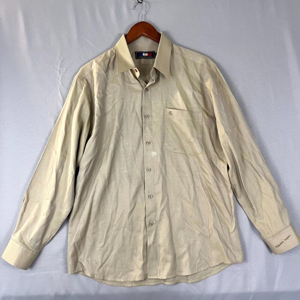 Vintage Valentino Coupeau Dress Shirt Men's 16.5 Beige Striped‎ Designer Office